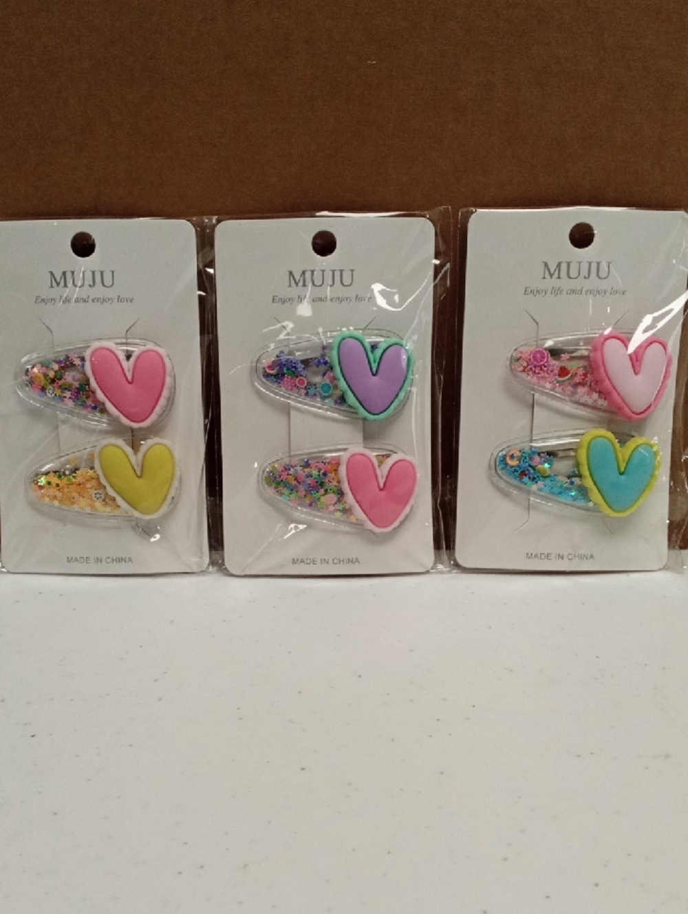 Kids Heart Hair Clip Set - Pink, Yellow, Purple, Teal (6 Total Clips)